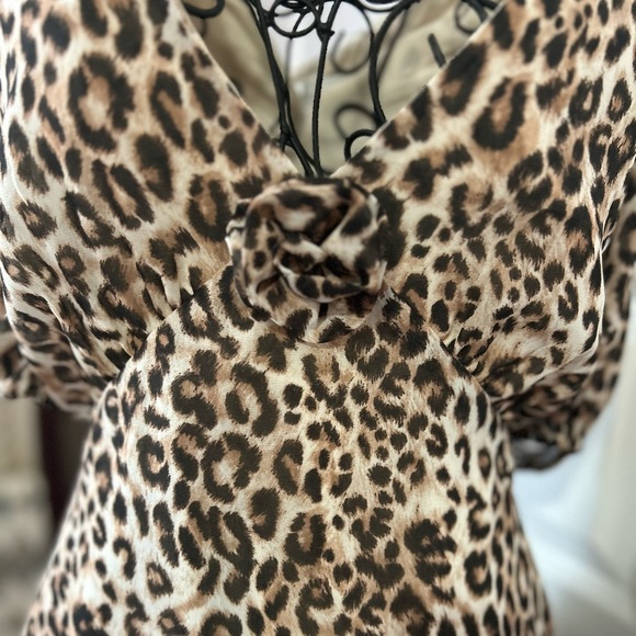Wayf Leopard Print Animal V Neck Mini Dress XL - Picture 8 of 10
